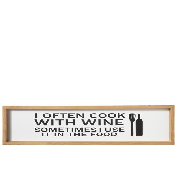 Urban Trends Collection Wood Rectangle Wall Decor with Writing I Often Cook with Wine Painted White 17129